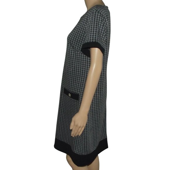 Tommy Hilfiger Dress Womens 12 Gray Black Jacquard Houndstooth knee length shift - Picture 6 of 12